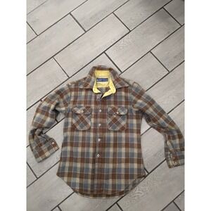 Vintage HW Plaid Wool Shirt Men Size Medium Brown Blue Yellow Western Workwear